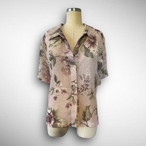 Vintage 90s Purple Mesh Women’s Camp Shirt Plus 16 Floral Print Whimsigoth Sheer